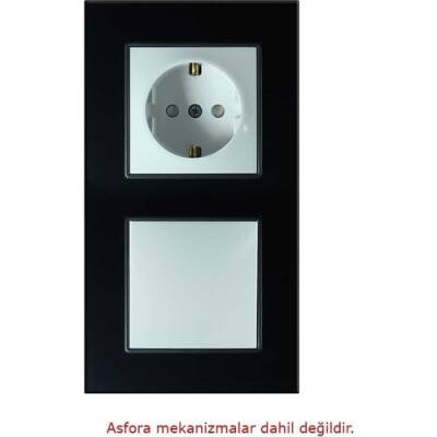 Arvehu Asfir Schneider Asfora Serisine Özel Ikili Parlak Siyah Pleksiglas Dikey Anahtar Priz Çerçevesi - 2