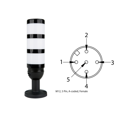 MESAN MS 52331M12.1.3.2.12/24/220V Ø50 3 Kat Modüler Işıklı Kolon LED Multifonksiyon Buzzer Tüp Ayak M12 Konektörlü - 1