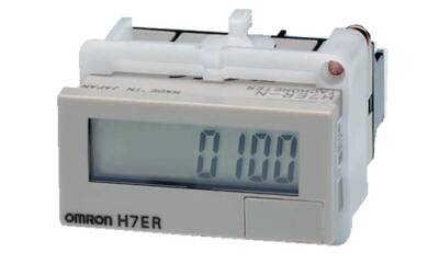 Omron H7ERNOMI Takometre, DIN 48x24 mm, kendi kendine güç sağlayan, LCD, 4 haneli, 1/60 ppr, VDC giriş, gri kasa - 1