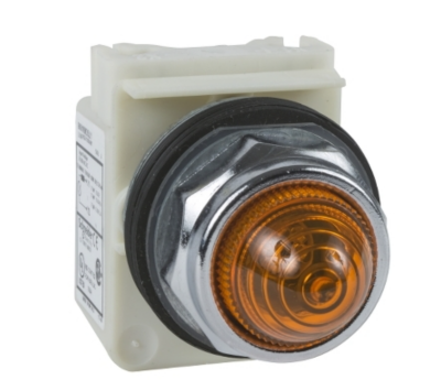 Schneider Electric 9001KP35LYA9, Pilot light, Harmony 9001K, metal, polycarbonate, domed, amber, 30mm, LED yellow, 24...28V - 1