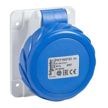 Schneider Electric PKY32G723, Düz Makina Prizi, 32 Amper, Monofaze, 2P, IP67, Hızlı Bağlantı - 1