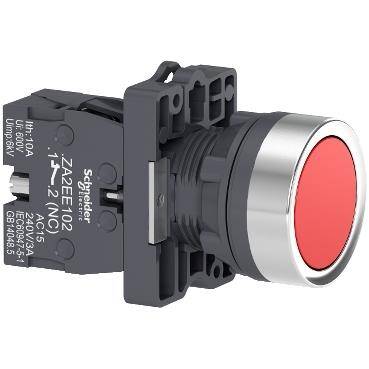 Schneider Electric XA2EA42, Yuvarlak kırmızı yaylı buton - yay dönüşlü - 1NK - 1