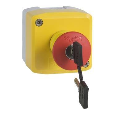 Schneider Electric XALK188E, sarı istasyon - 1 kırmızı mantar başlık basm düğ  anahtarla bırakılan 1NA-1NK - 1