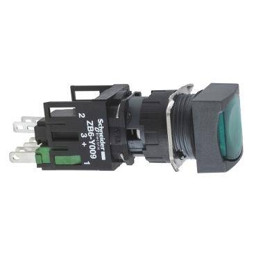 Schneider Electric XB6CW3B1B, yeşil kare sıva altı eksiksiz ışıklı Buton yaylı dönüş 1NA 12...24V - 1