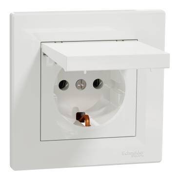 Schneider Electric EPH3100121, Asfora Beyaz Kapaklı Topraklı Priz   - 1