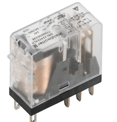 Weidmüller 7760056329, D-SERIES DRI, Röle, Kontak sayısı: 2, CO (değiştirici) kontak AgSnO, Nominal kontrol gerilimi: 24 V DC, Sürekli akım: 5 A, Yassı uçlu bağlantılar (2,5 mm x 0,5 mm), Test butonu: Yok - 1
